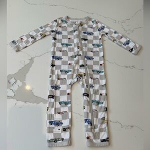 Kyte BABY HOT WHEELS Gray Checkered 6-12 Month Bamboo Romper